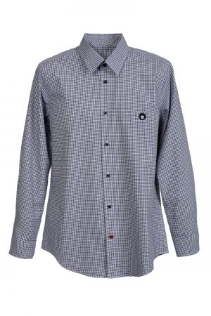 Navy Check Classic Collar Long Sleeves Shirt with Pocket