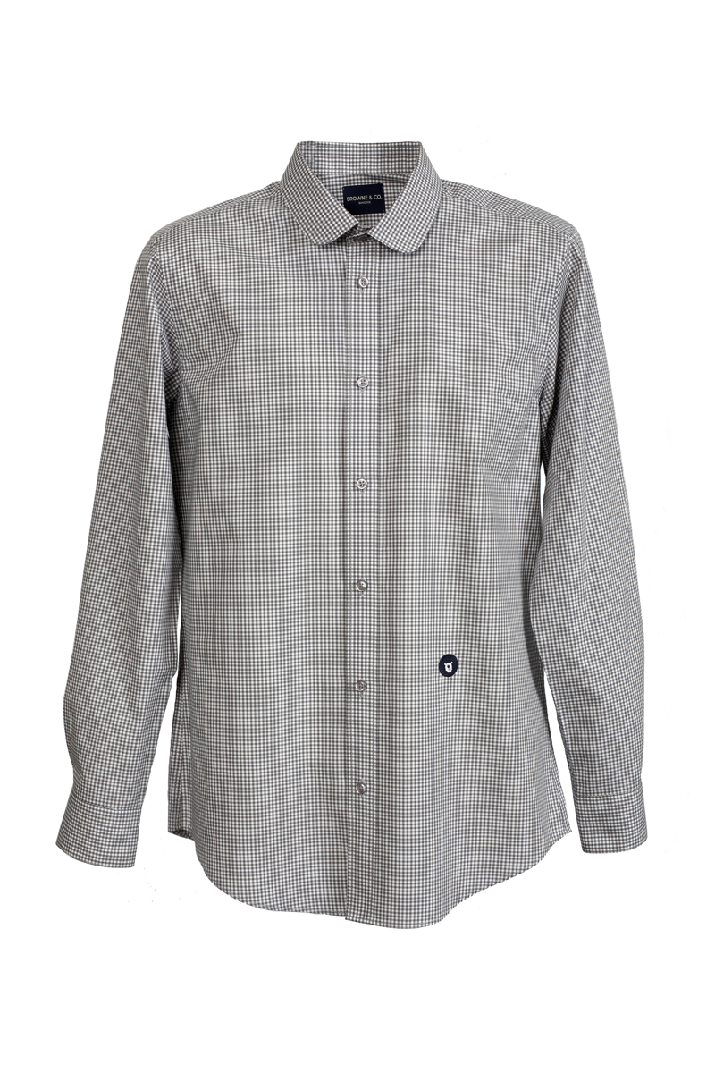 Grey Check Club Collar Long Sleeves Shirt