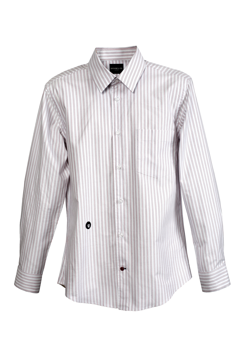 Red Stripes Classic Collar Long Sleeves Shirt with Pocket