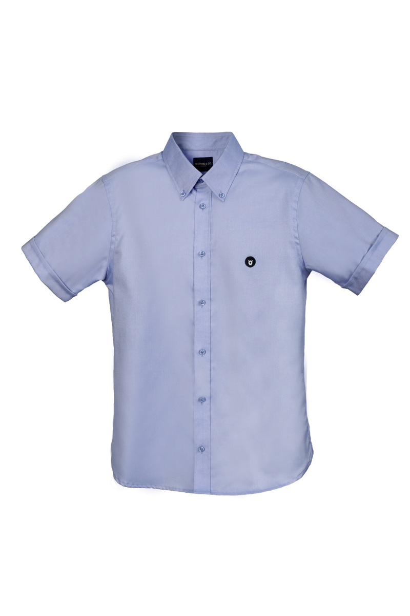 Blue Button Down Collar Short Sleeves Shirt