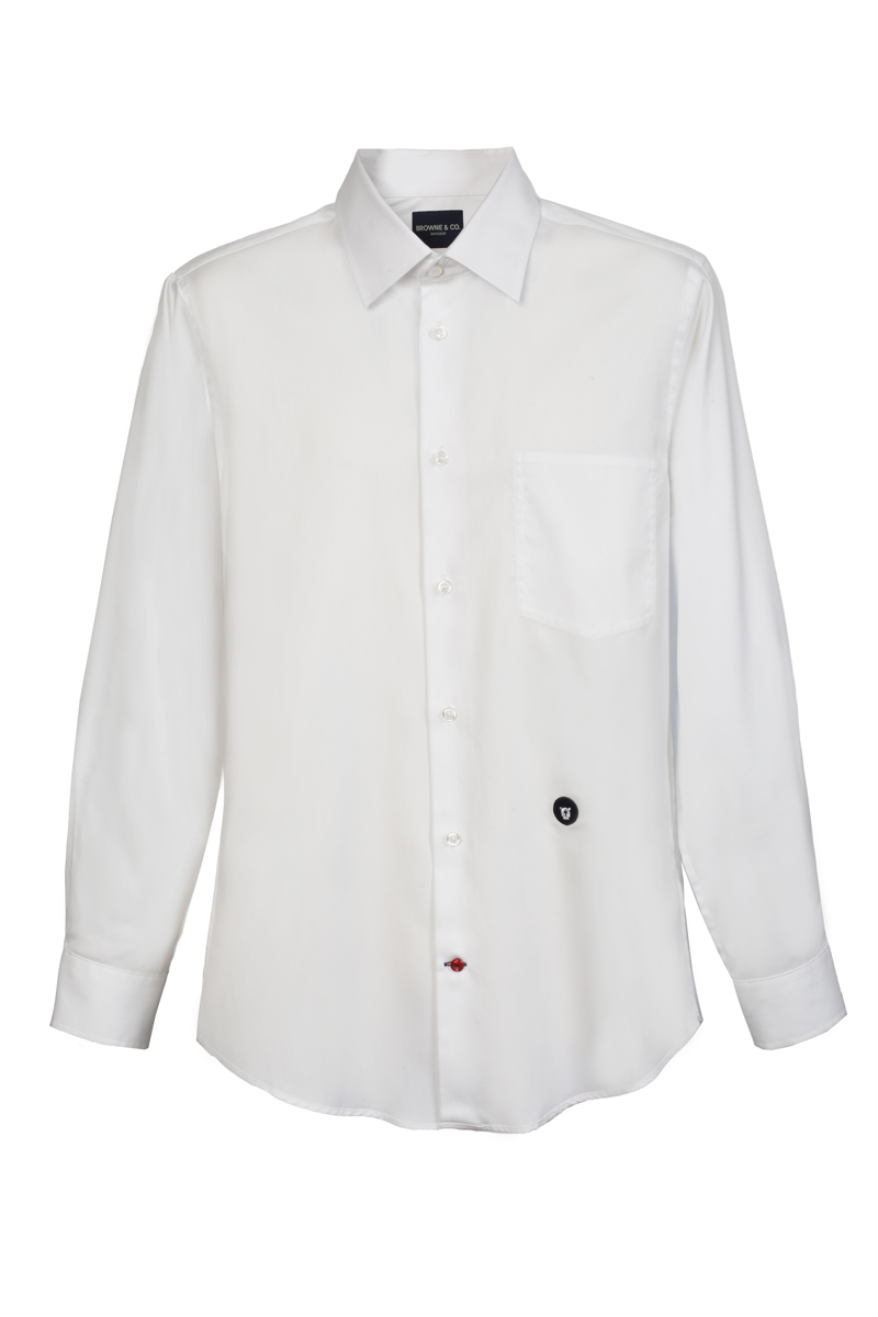 White Classic Collar Long Sleeves Shirt with Hidden Pocket