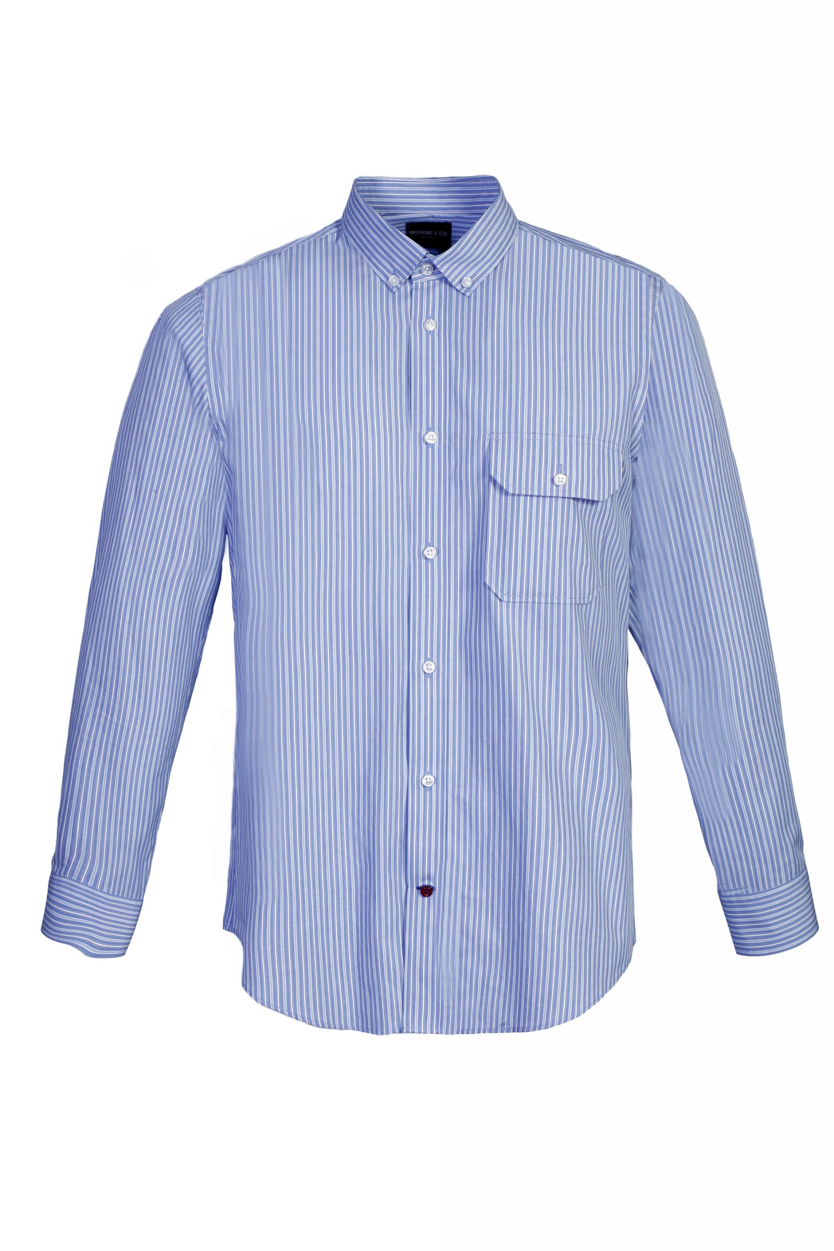 Blue Browne Collar Long Sleeves Stripes Shirt with Pocket – Browneandco.com